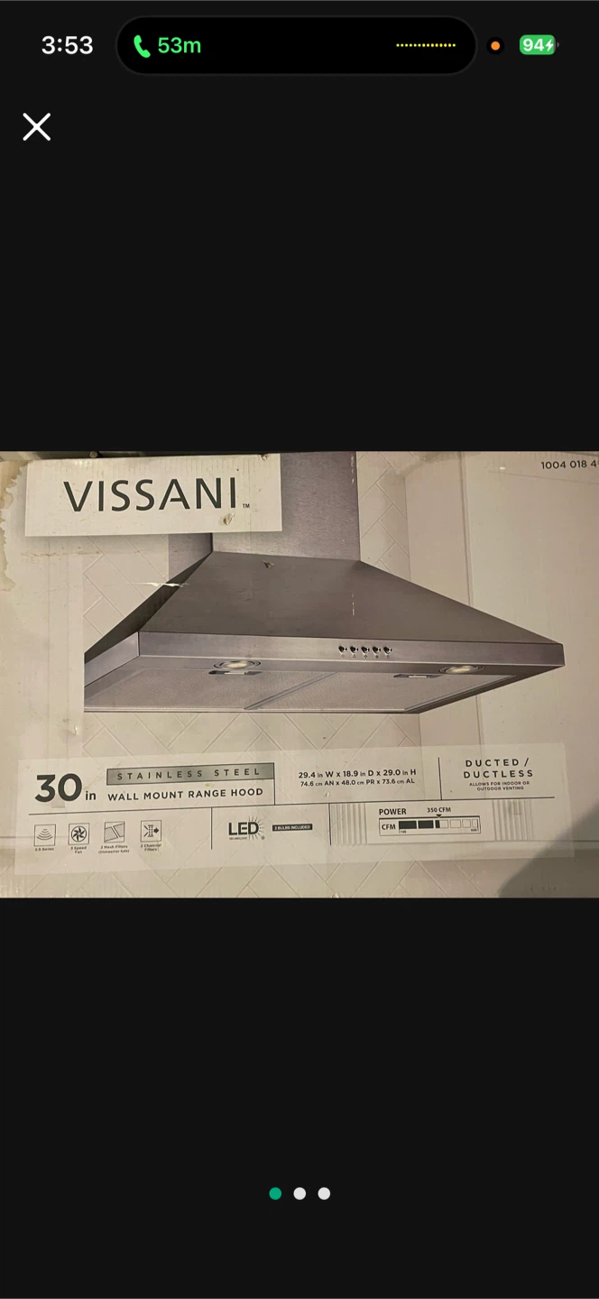Vissani 30-inch Stainless Steel Wall Mount Range Hood