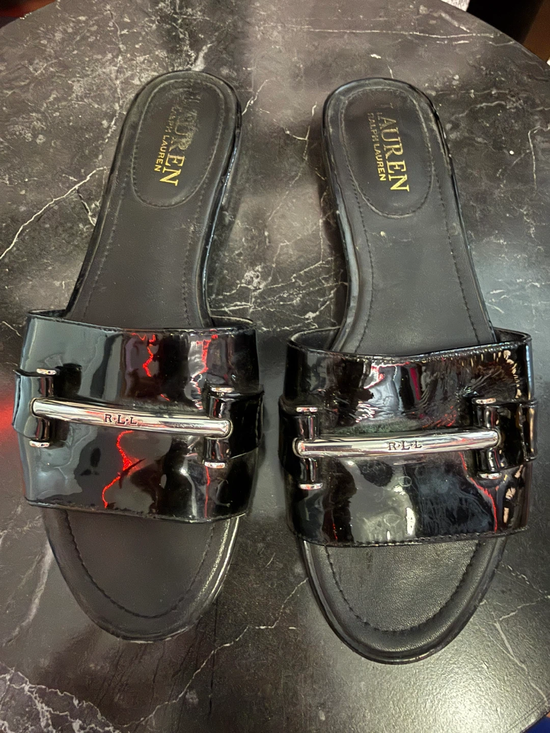 Ralph Lauren Black Patent Slide Sandals size 6