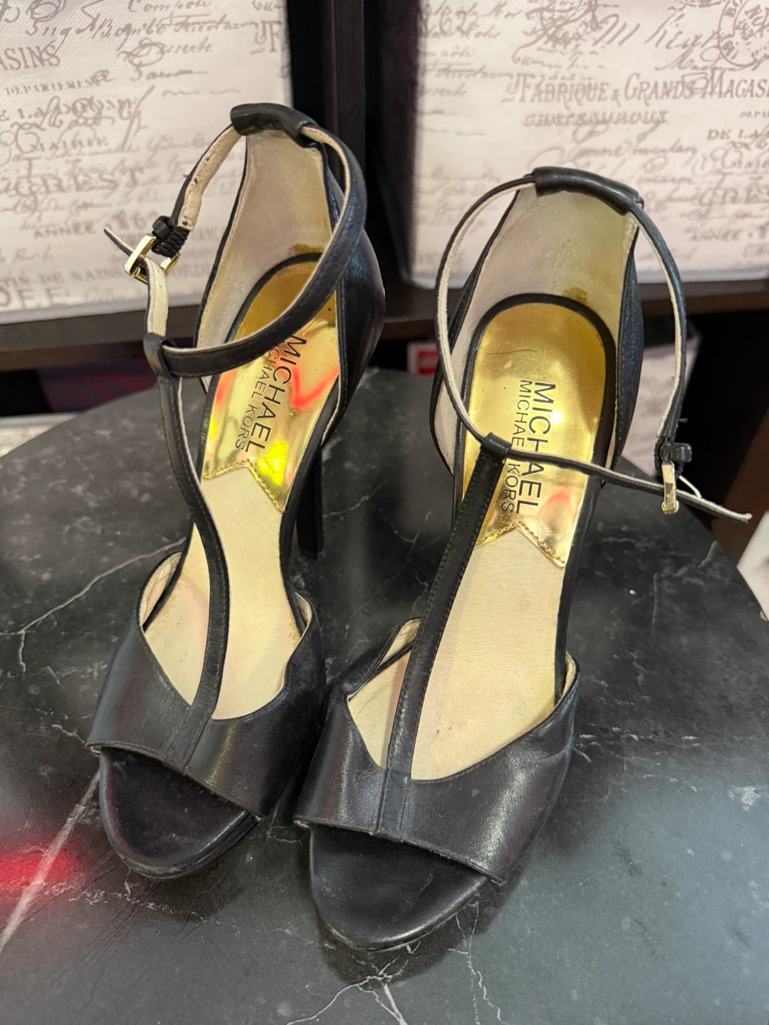 Michael Kors Black Leather Peep Toe Heels Size 5