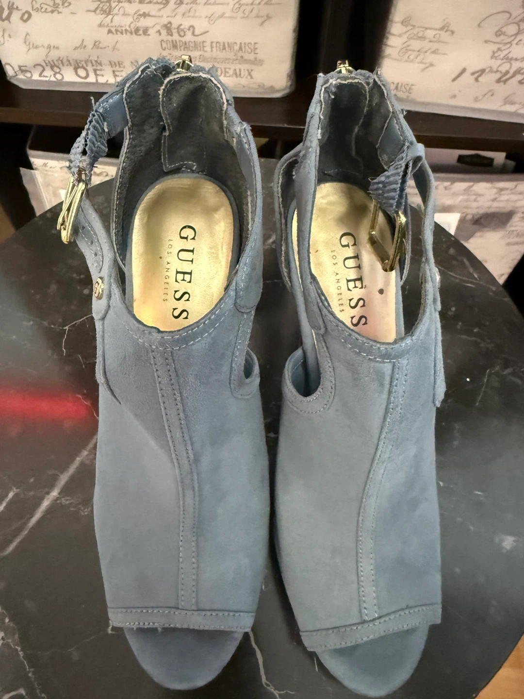 Guess Blue Suede Peep-Toe Ankle Heels - photo 4