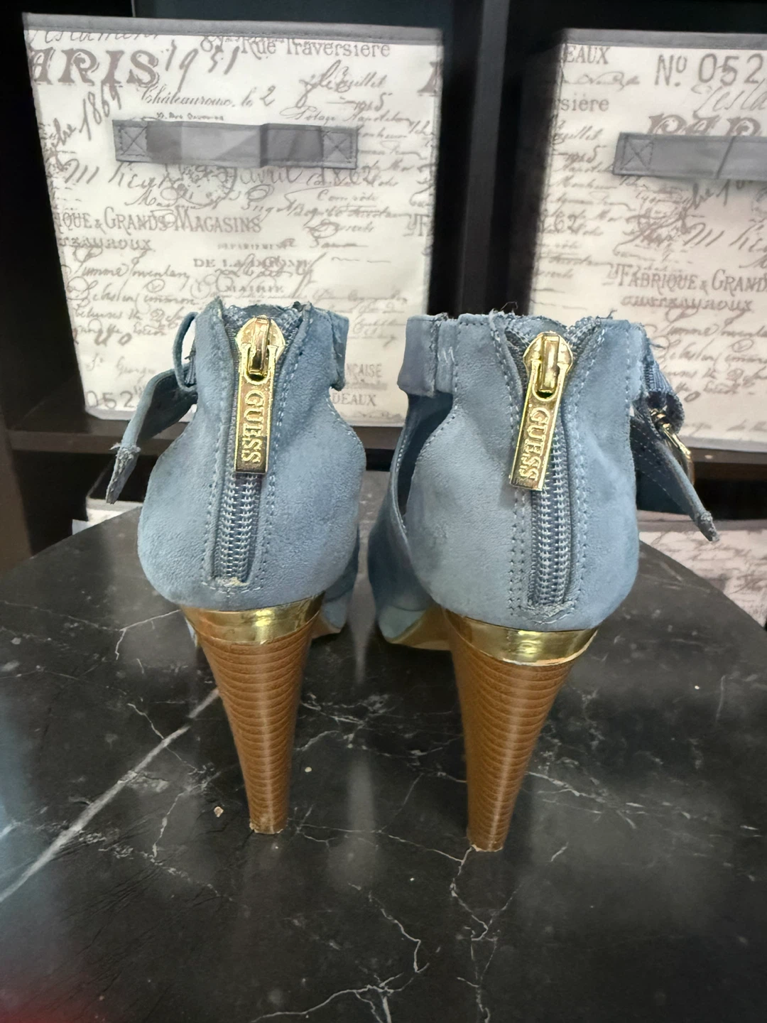 Guess Blue Suede Peep-Toe Ankle Heels - photo 3