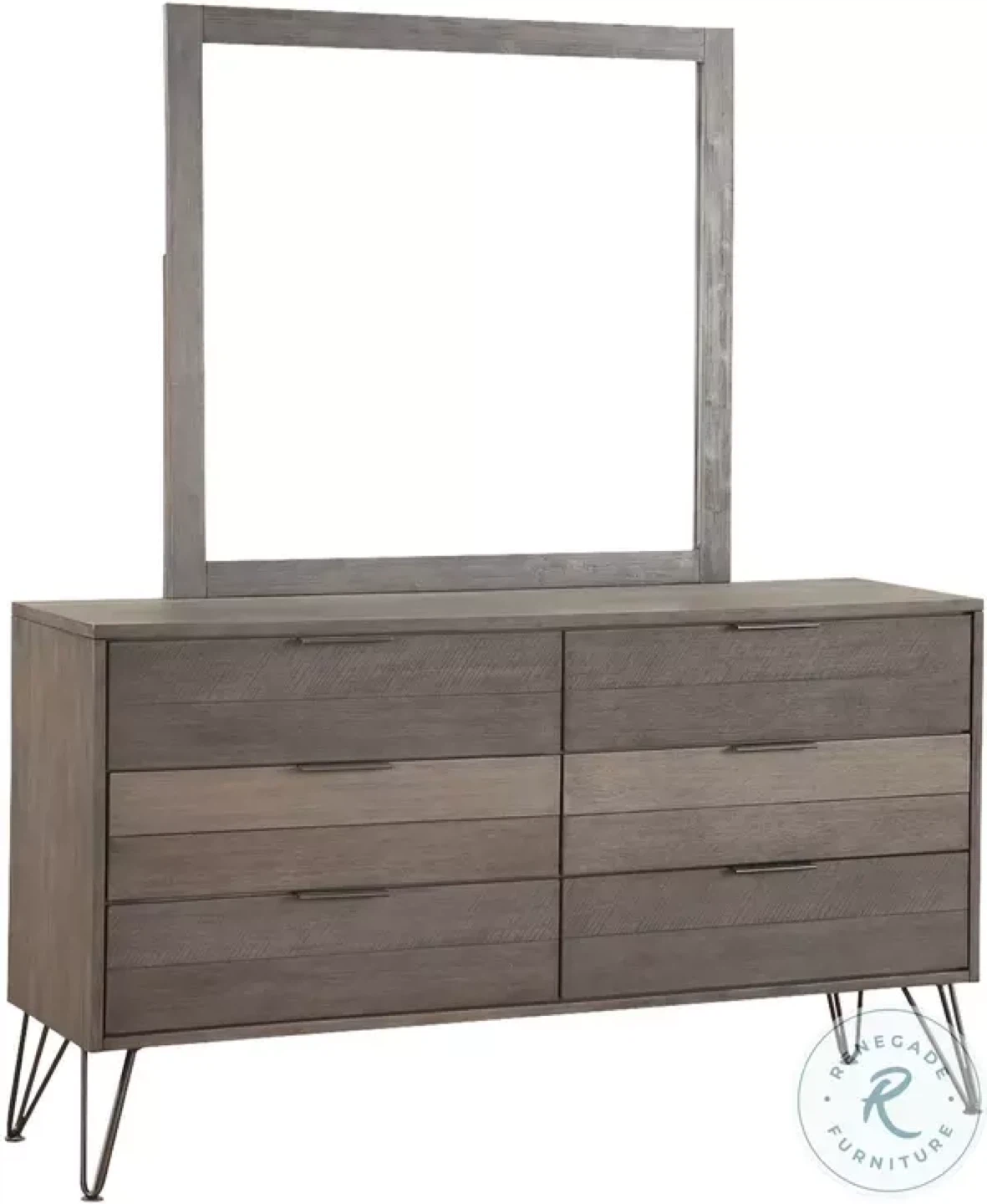 Dark Gray 6-Drawer Dresser with Mirror