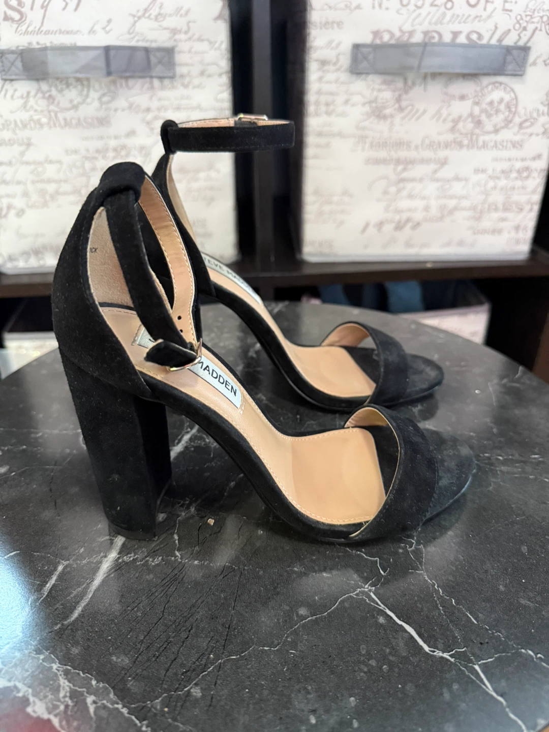 Steve Madden Black Suede Block Heel Sandals