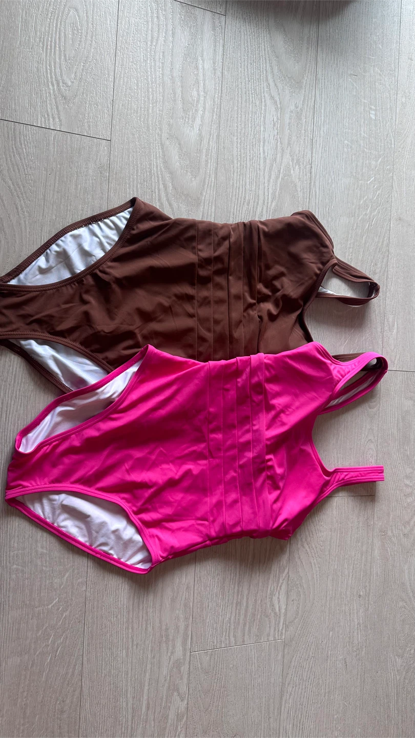 Two One-Piece Swimsuits - Brown & Hot Pink - Size XS - New - photo 2