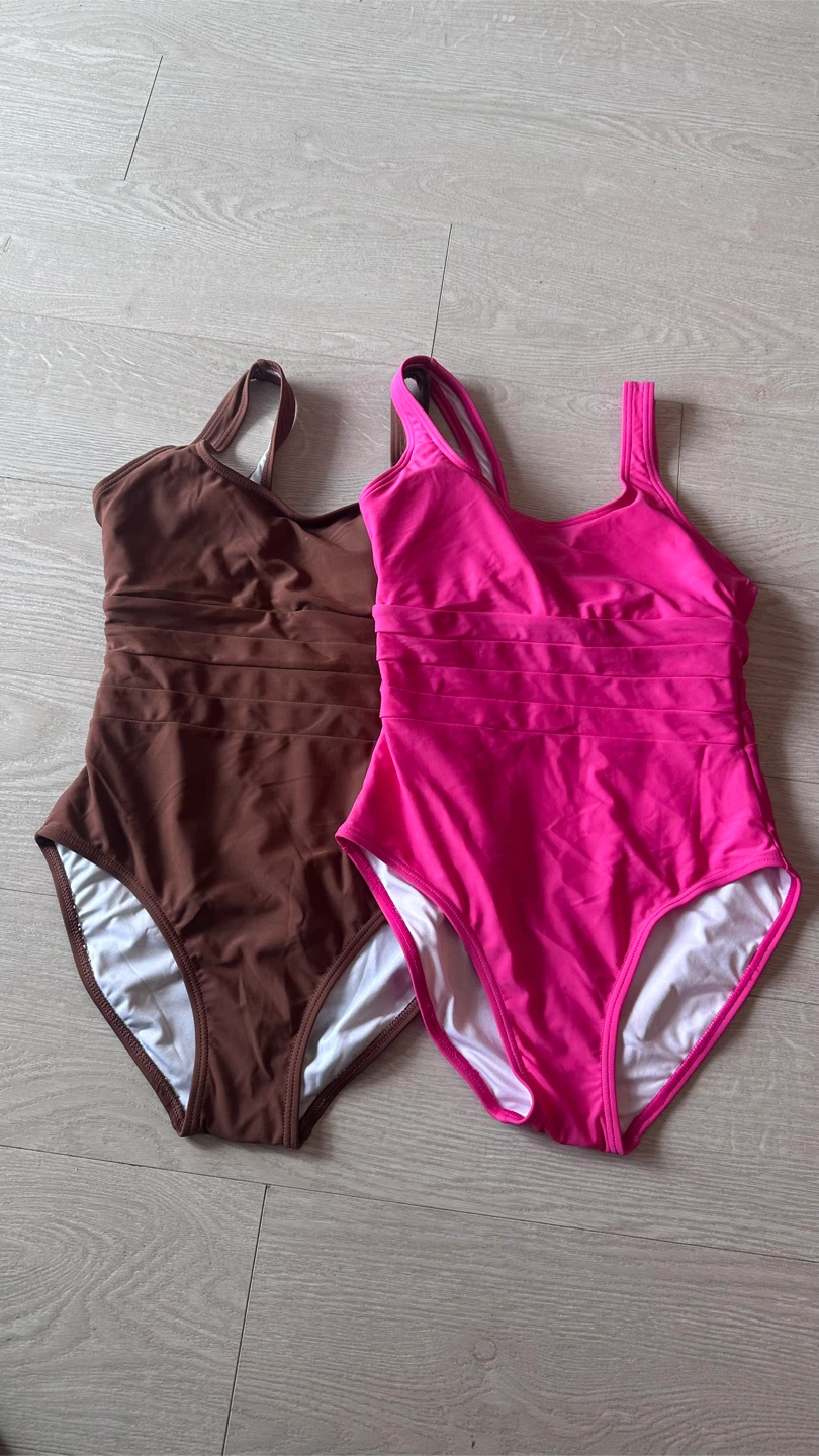 Two One-Piece Swimsuits - Brown & Hot Pink - Size XS - New
