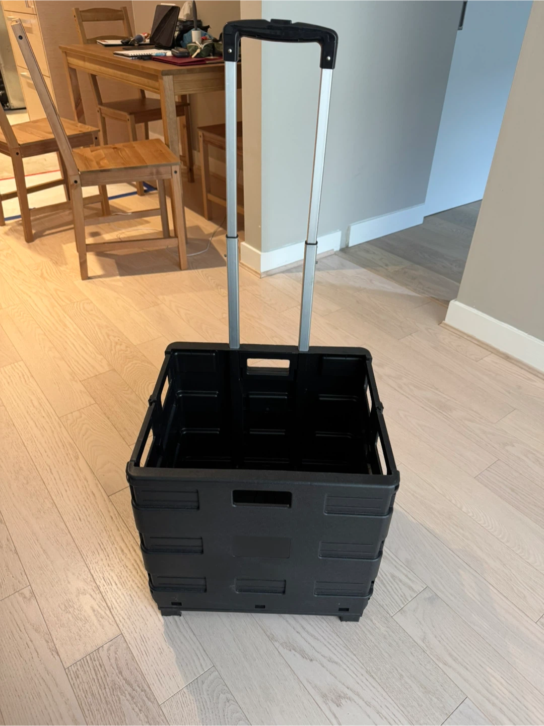 Black Folding Rolling Crate with Handle