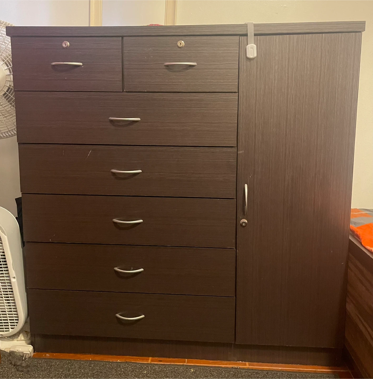 Dark Brown Chest of Drawers and Cabinet