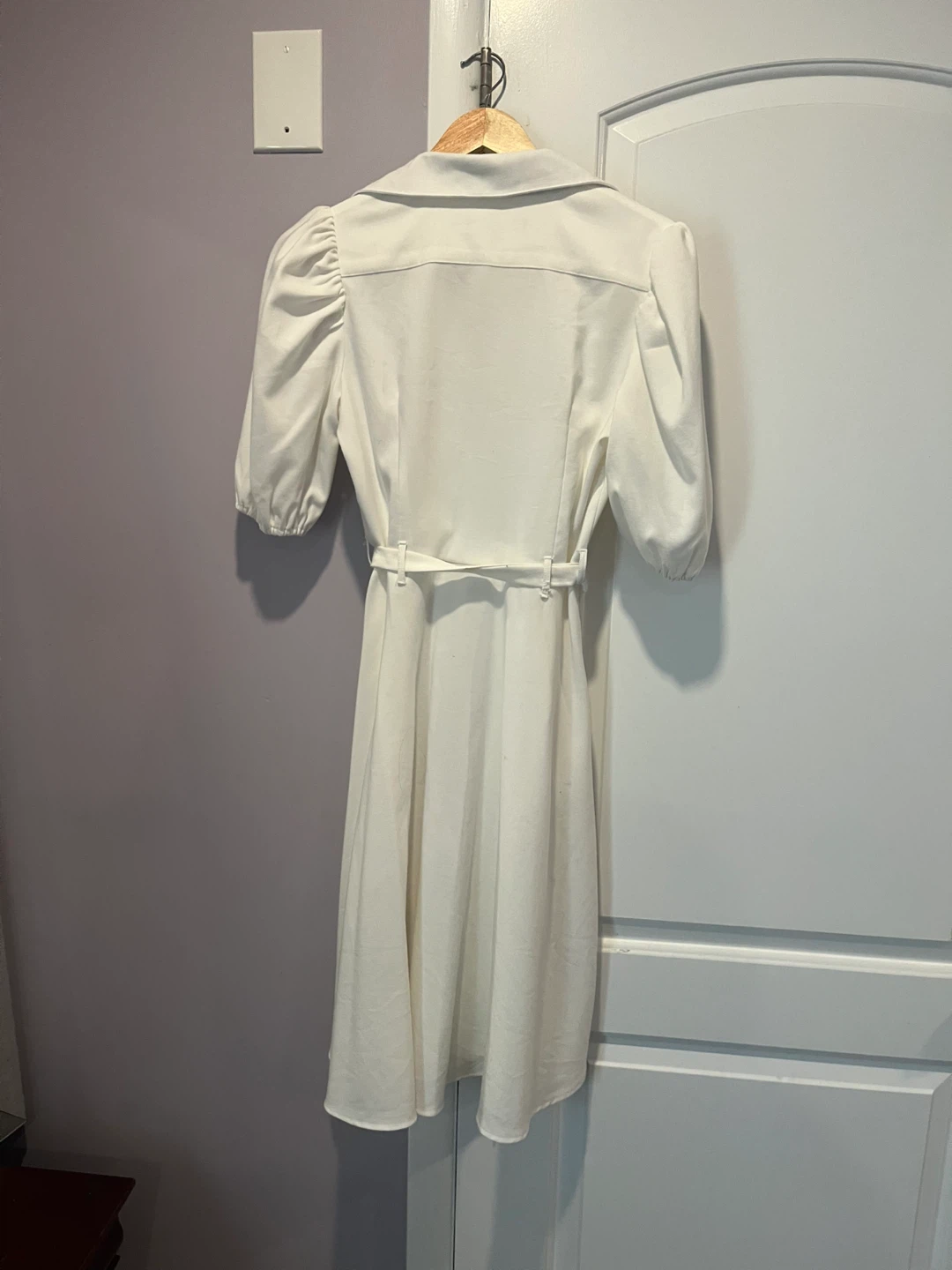 Sharagano White Button-Up Midi Dress with Belt - photo 3