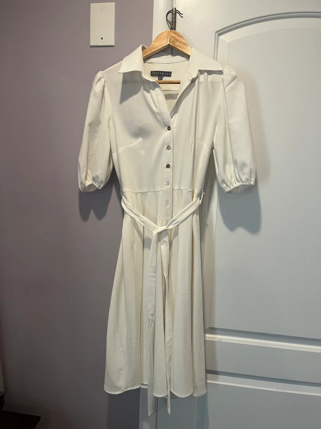 Sharagano White Button-Up Midi Dress with Belt - photo 4