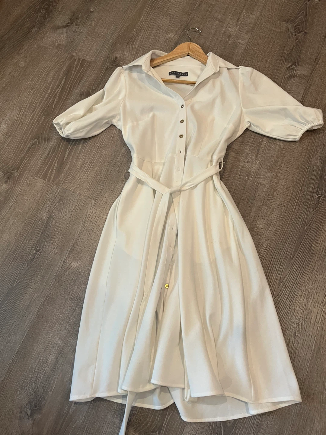 Sharagano White Button-Up Midi Dress with Belt - photo 2