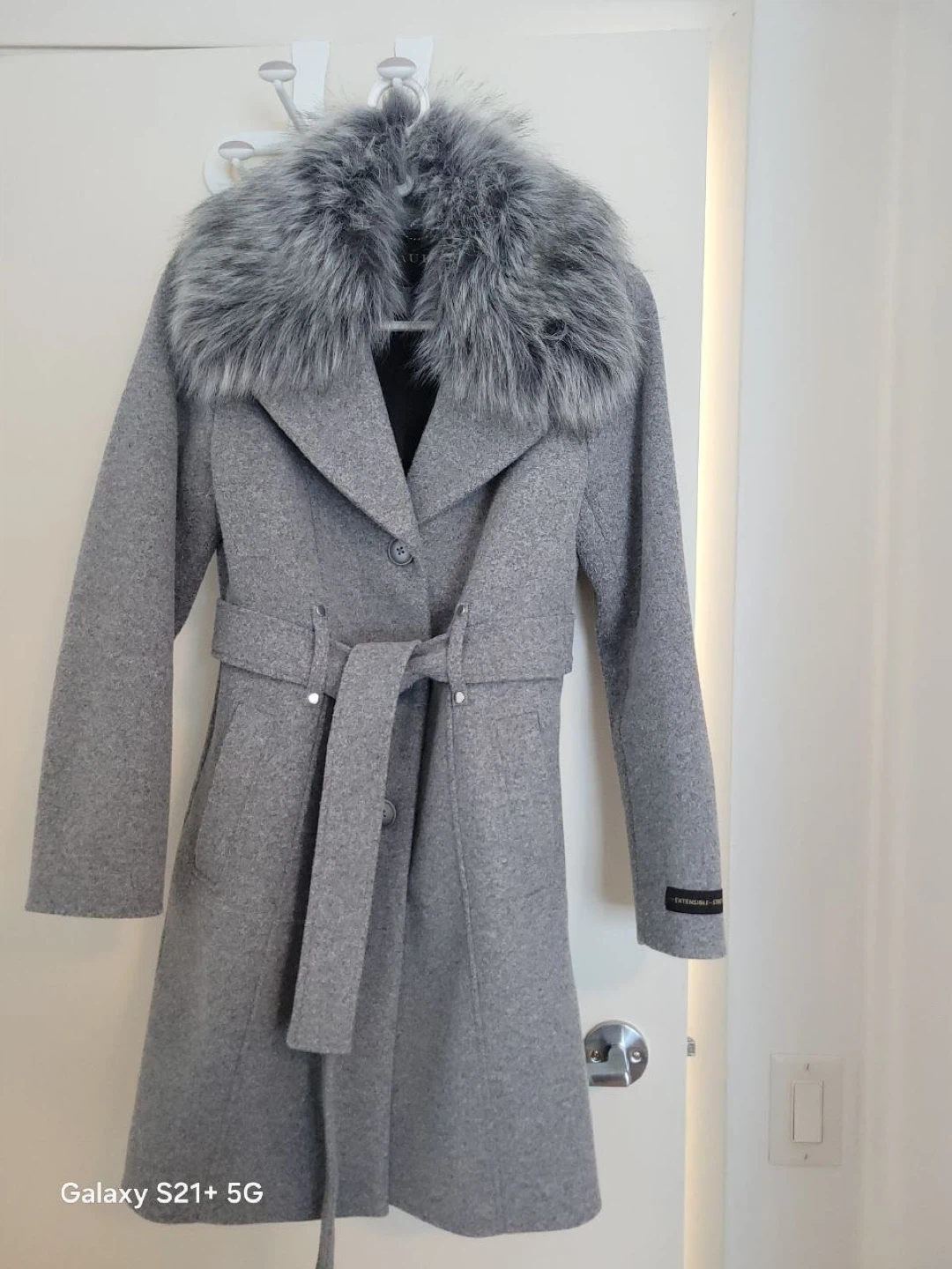 Laura Grey Wool Blend Coat with Fur Collar