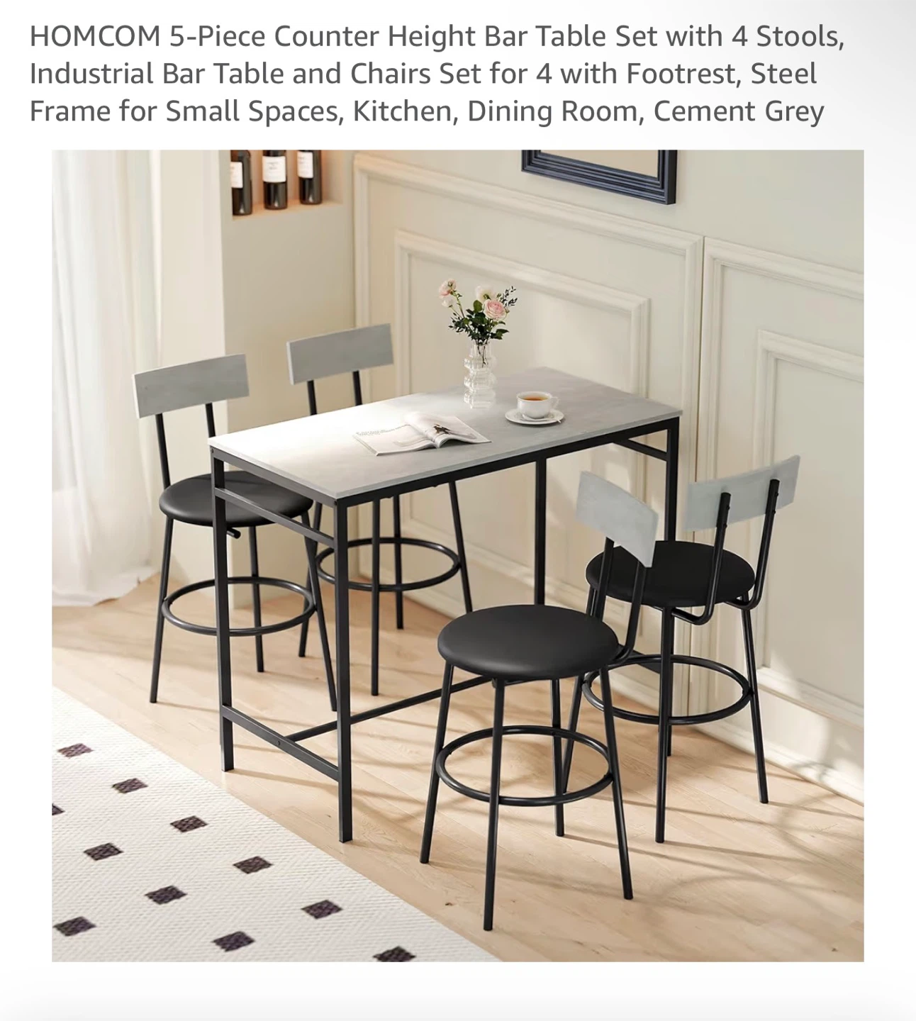 HOMCOM 5-Piece Counter Height Bar Table Set with 4 Stools - photo 3