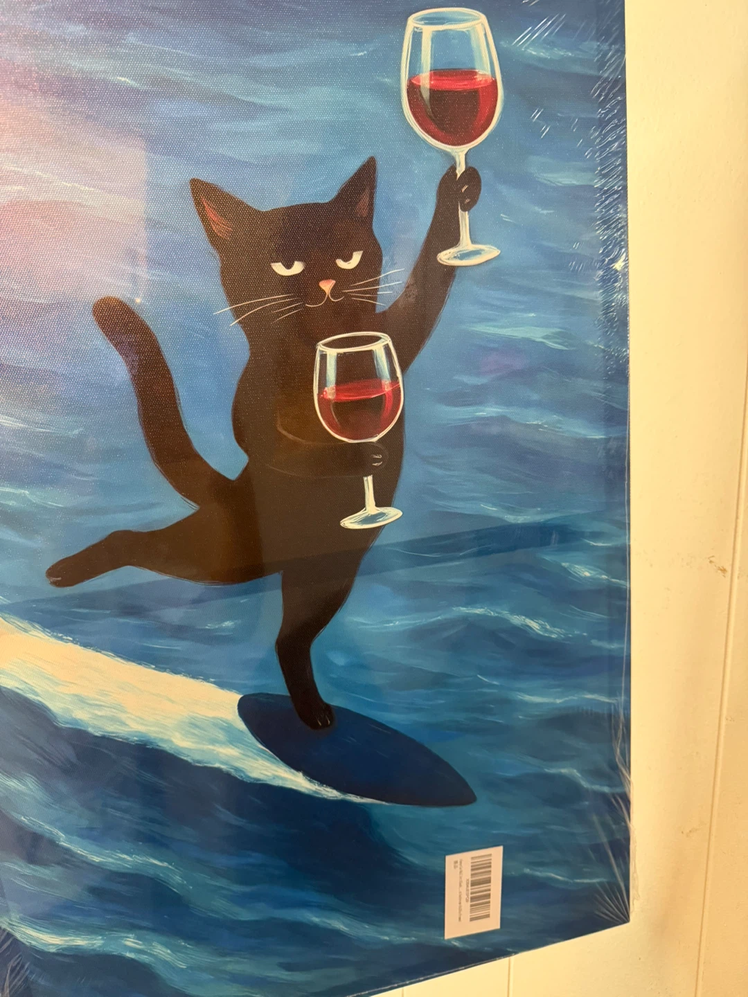 Surfing Cat with Wine Wall Art