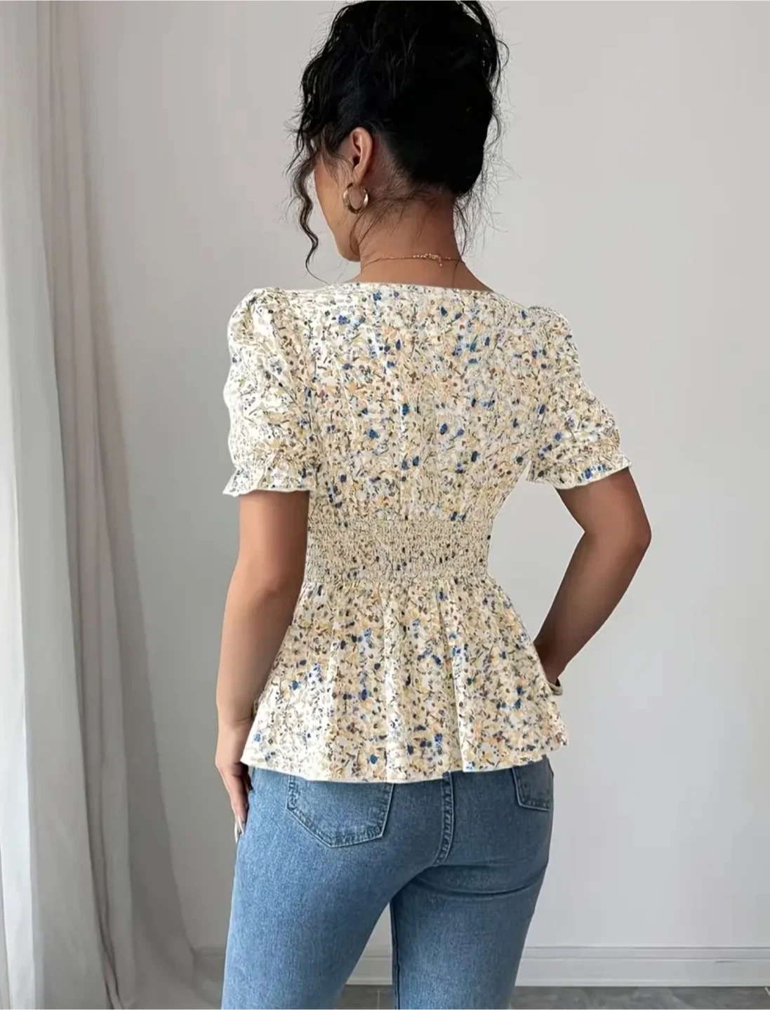Floral Smocked Waist Peplum Top - Multicolor XL - photo 2