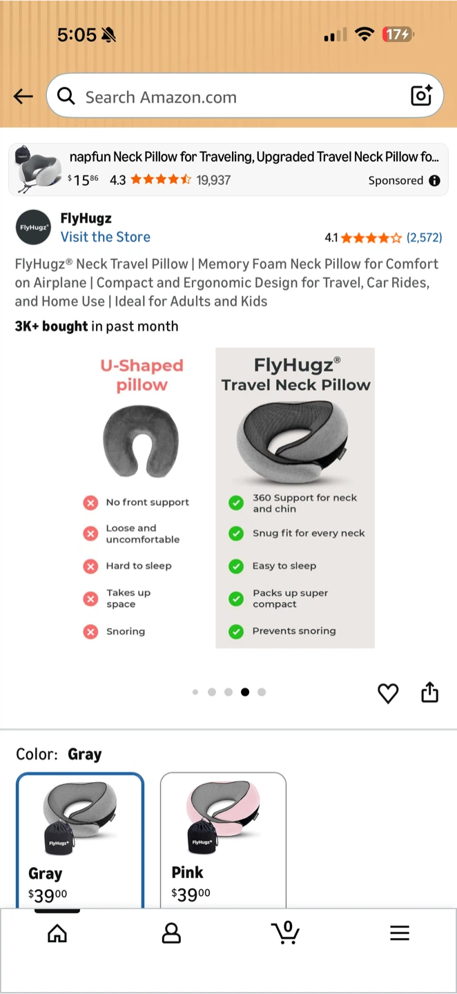 FlyHugz Memory Foam Neck Travel Pillow - Gray - photo 3