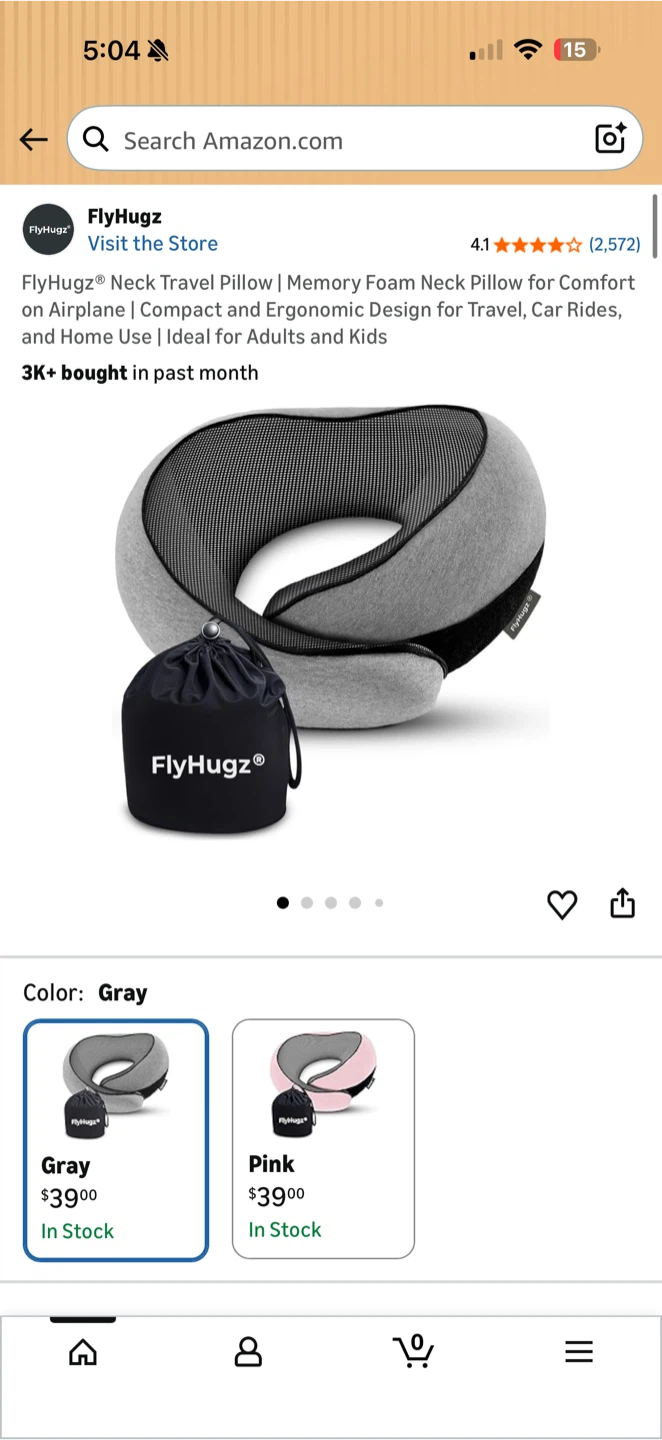 FlyHugz Memory Foam Neck Travel Pillow - Gray