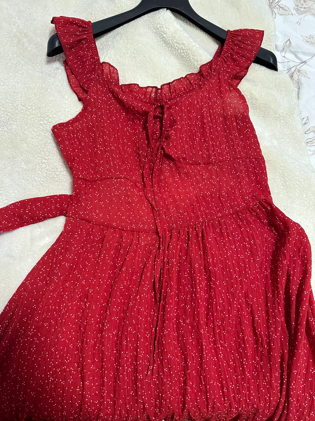 Red Polka Dot Maxi Dress with Ruffle Sleeves - XL - photo 3
