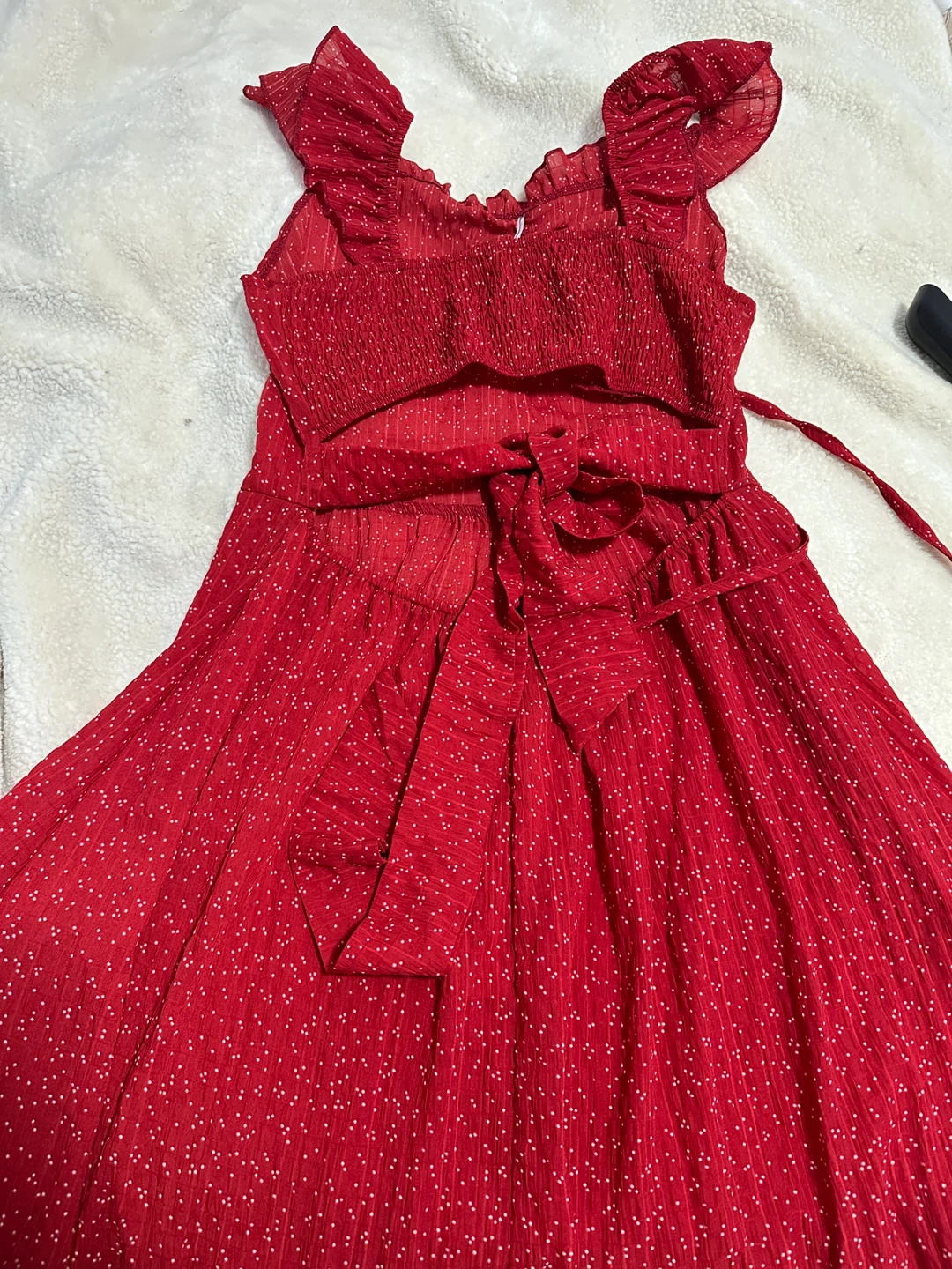 Red Polka Dot Maxi Dress with Ruffle Sleeves - XL - photo 4