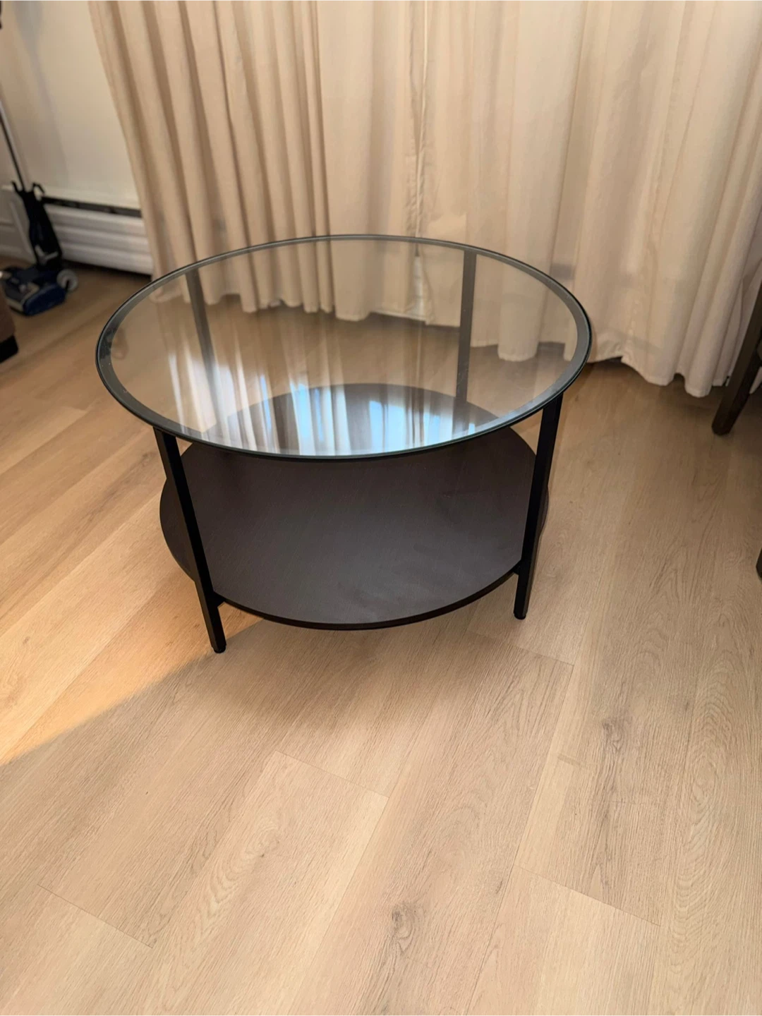 Round Glass Top Coffee Table with Lower Shelf - photo 2