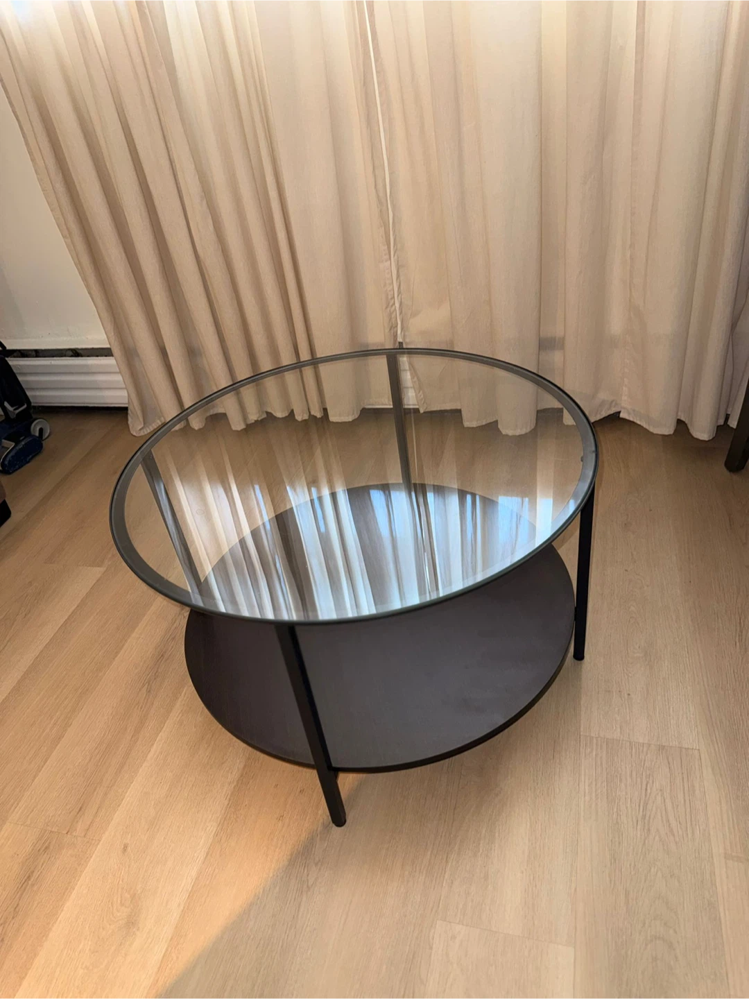 Round Glass Top Coffee Table with Lower Shelf
