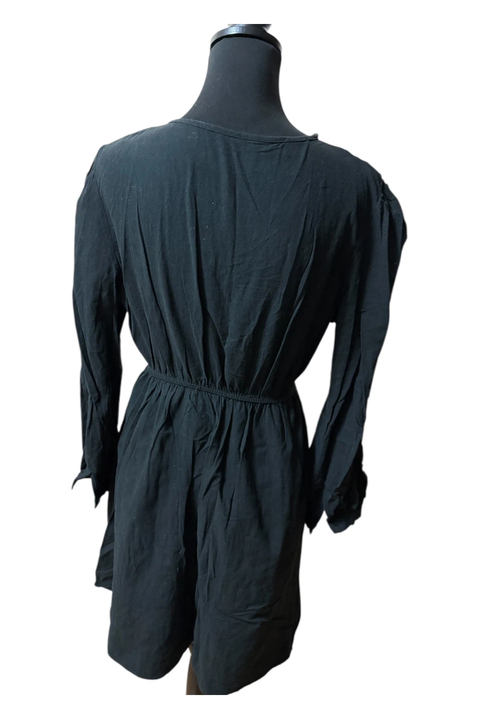 Black Embroidered Dress with Tassel Tie - photo 3