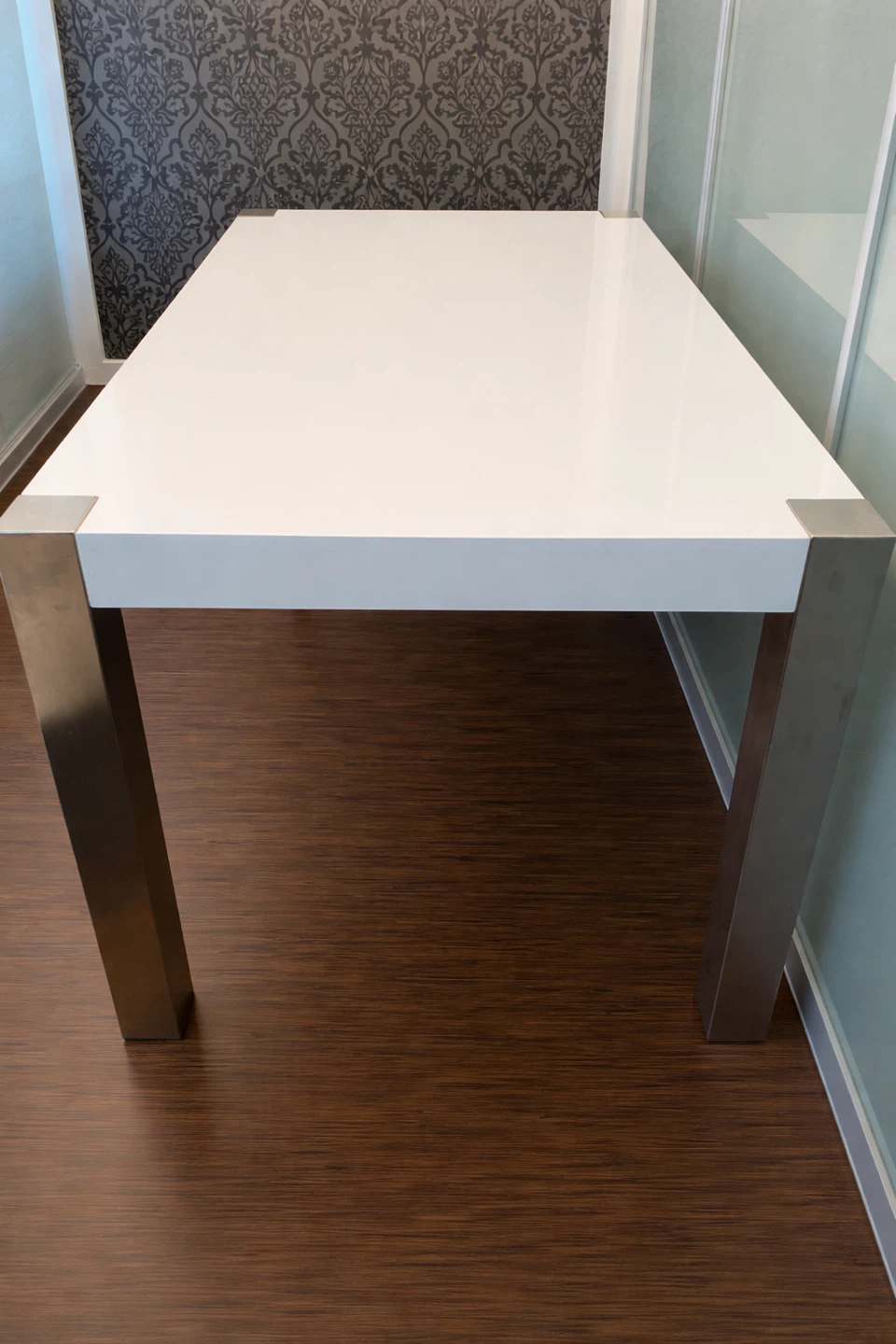 Modern white dinner table with silver legs - photo 2
