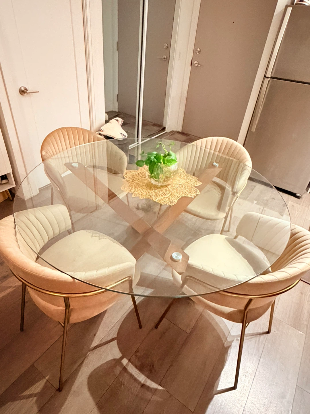 Glass Top Dining Table with Wooden X-Base - photo 3