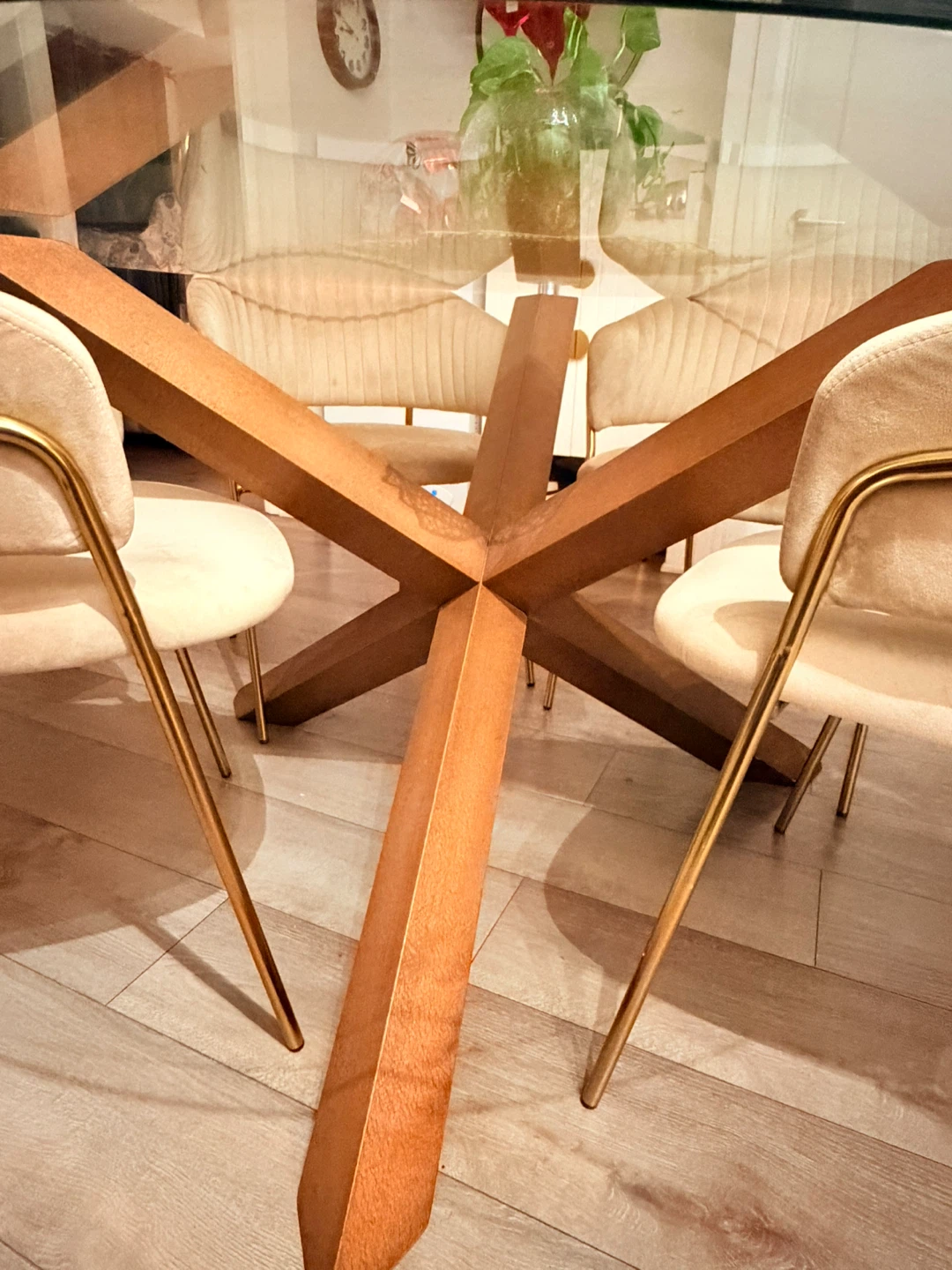 Glass Top Dining Table with Wooden X-Base - photo 2