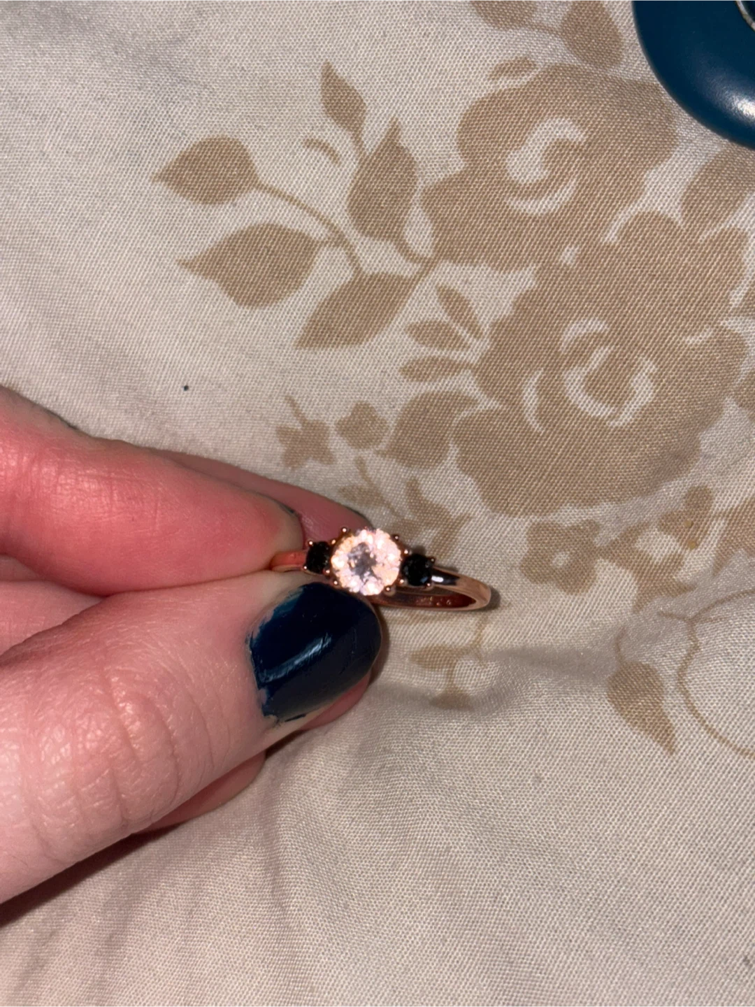 Rose Gold Ring with Pink and Black Stones