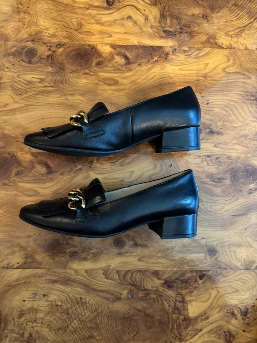 Hogl Black Leather Loafers with Gold Chain Detail - photo 3