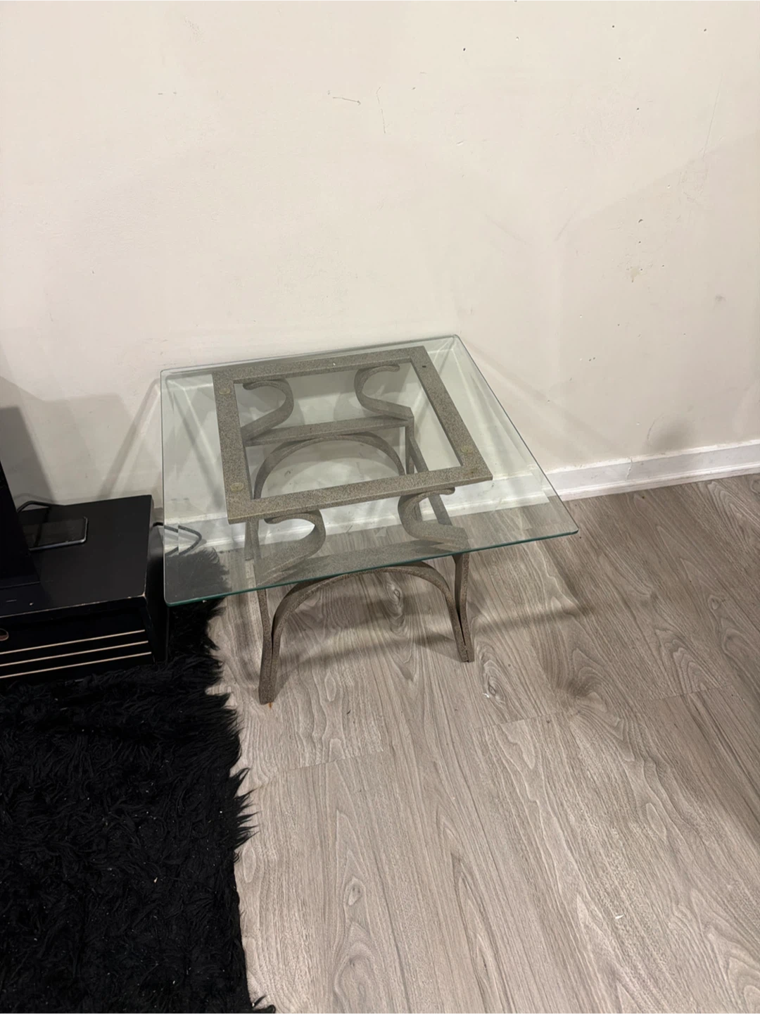 Glass Top Side Table with Metal Frame