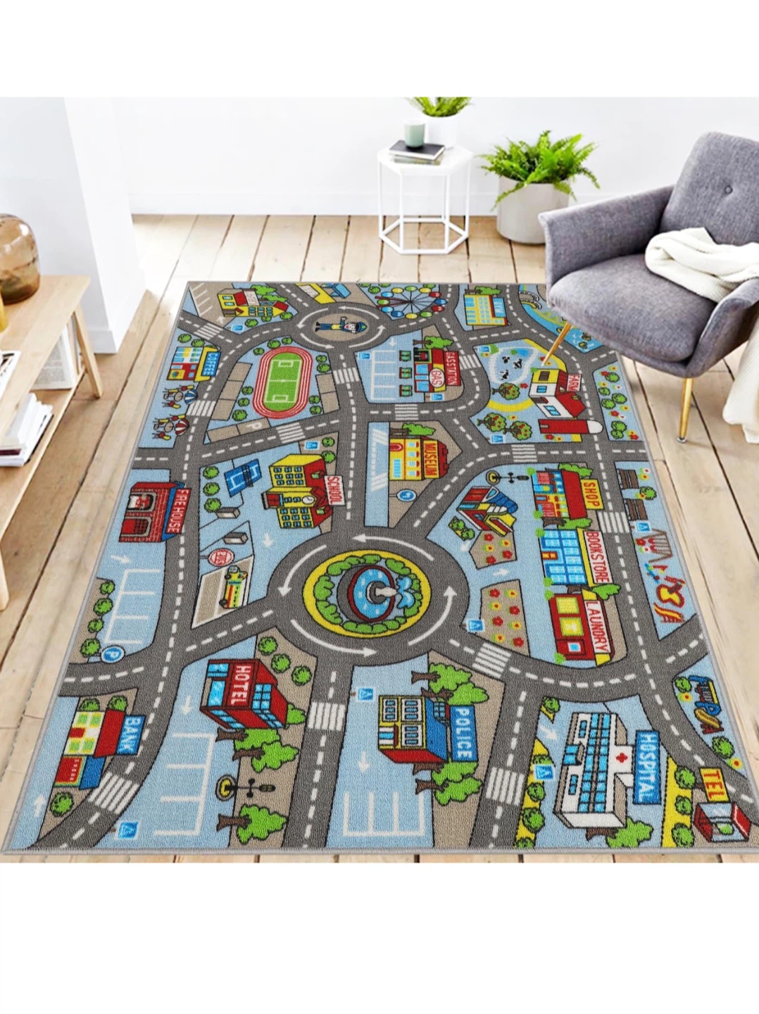 Kids Playroom Rug - City Scene 3.3x5.2ft