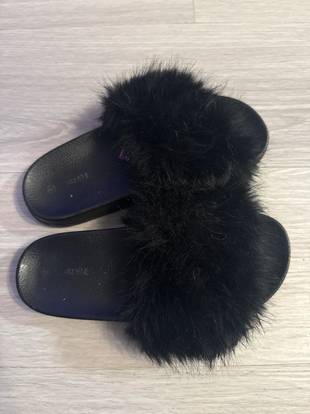 Black Faux Fur Slide Sandals