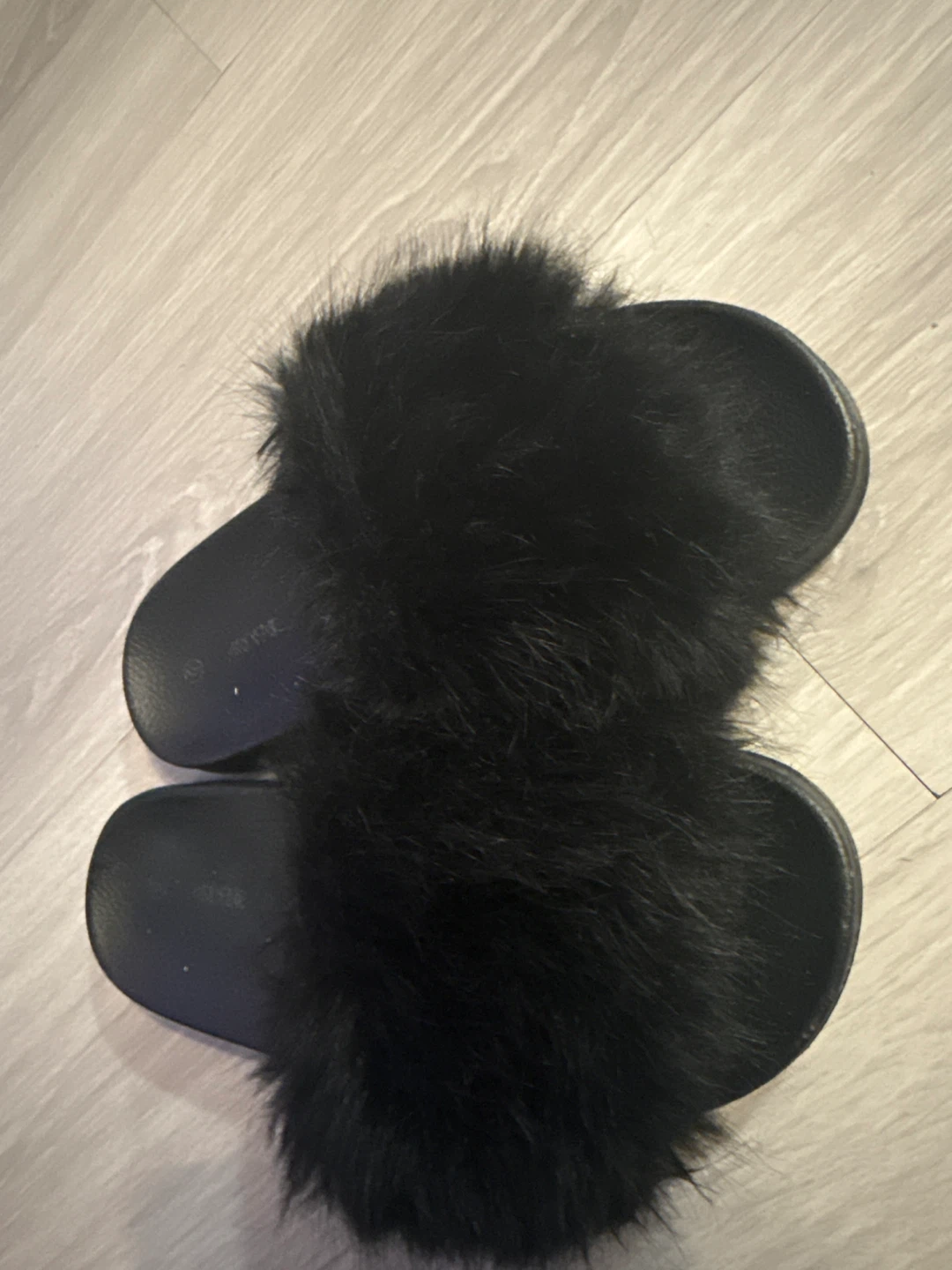 Black Faux Fur Slide Sandals - photo 2
