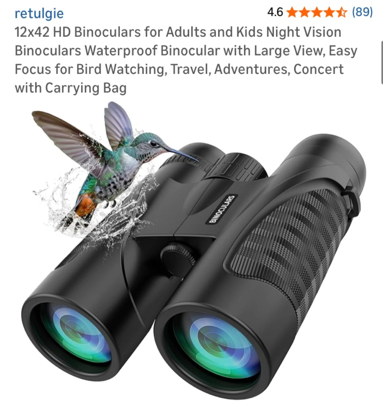Retulgie 12x42 HD Night Vision Binoculars with Carrying Bag