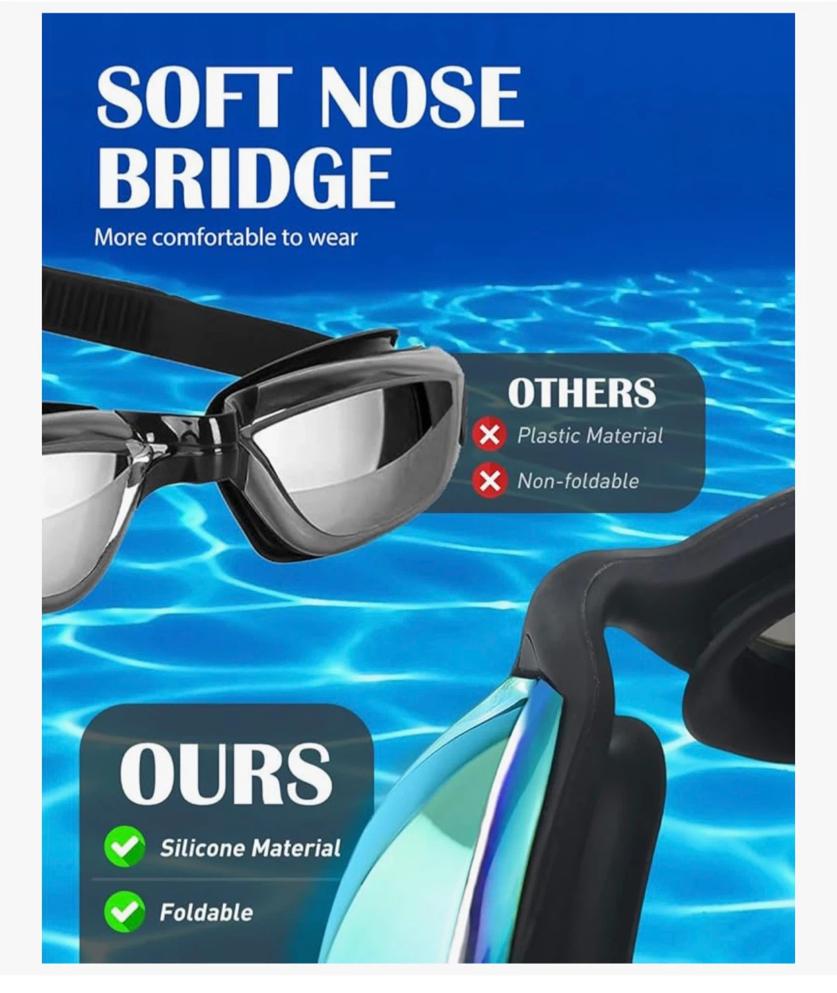 Swimming Goggles with Soft Nose Bridge and Silicone Material - photo 3