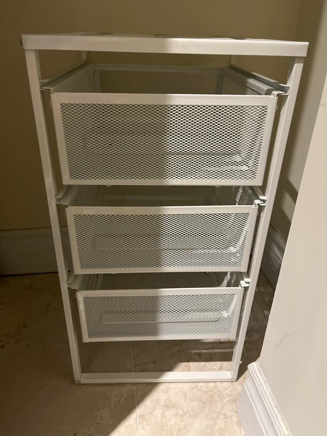 White Metal Mesh 3-Drawer Rolling Cart