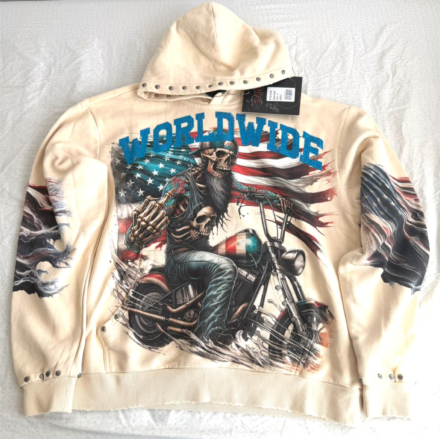 STRAY INDUSTRIES Worldwide Skeleton Graphic Hoodie Size M - photo 2