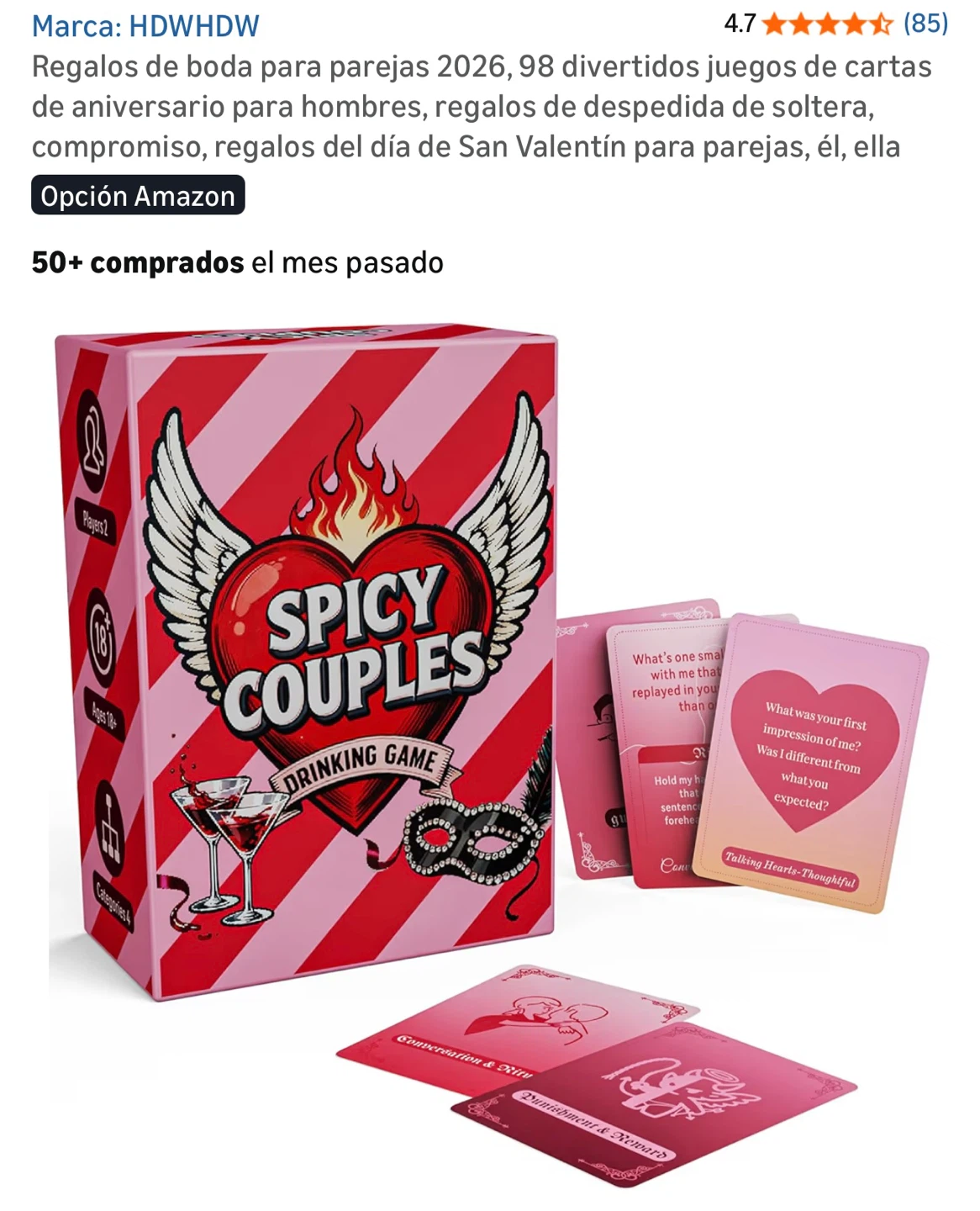 Spicy Couples Drinking Game - 98 Cards for Couples