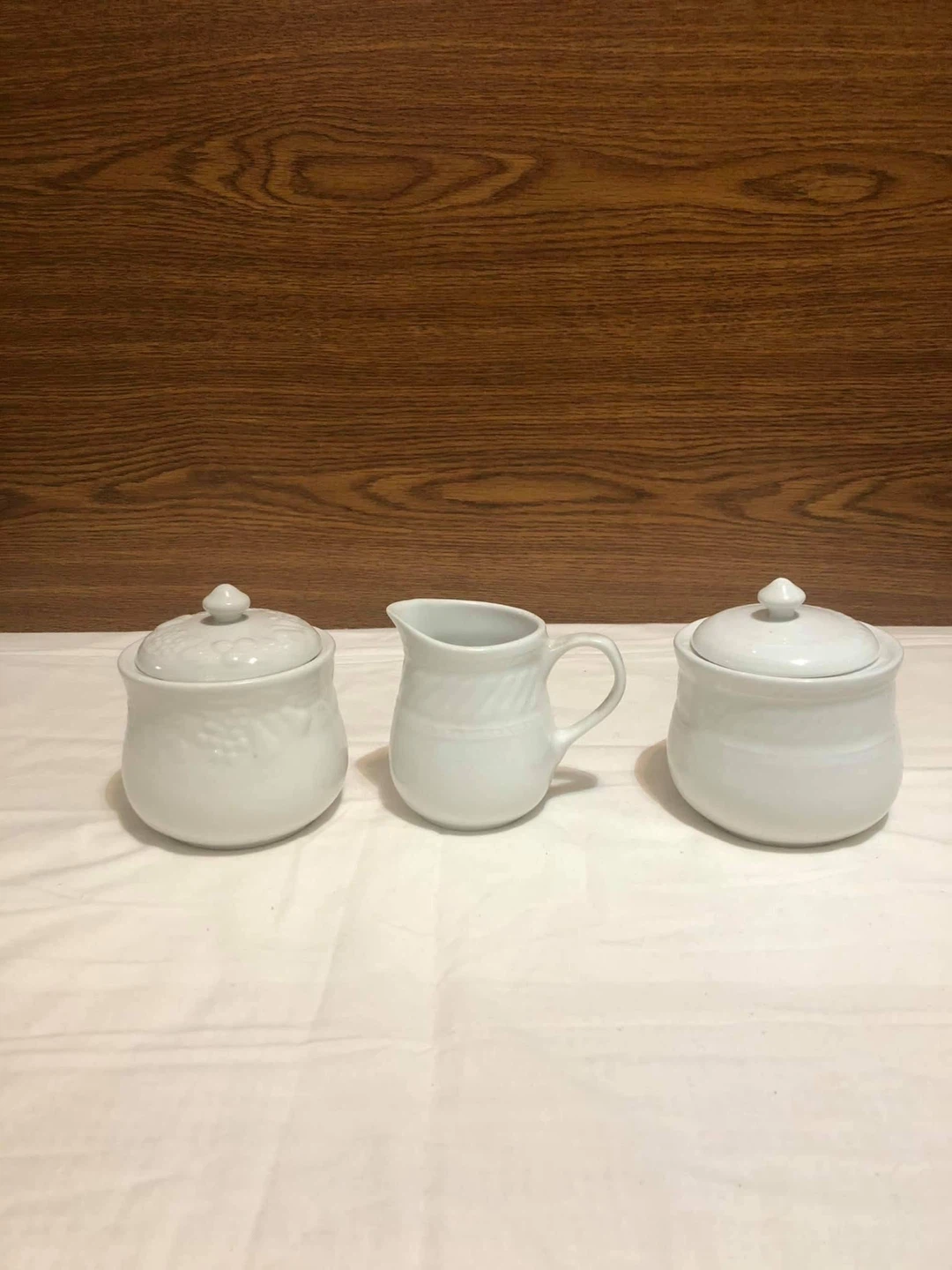 White Ceramic Creamer and Sugar Bowl Set with Lids