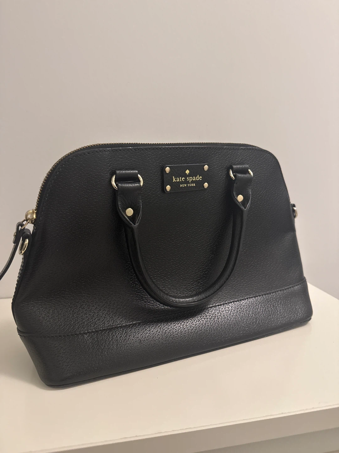 Kate Spade New York Black Leather Dome Satchel Handbag