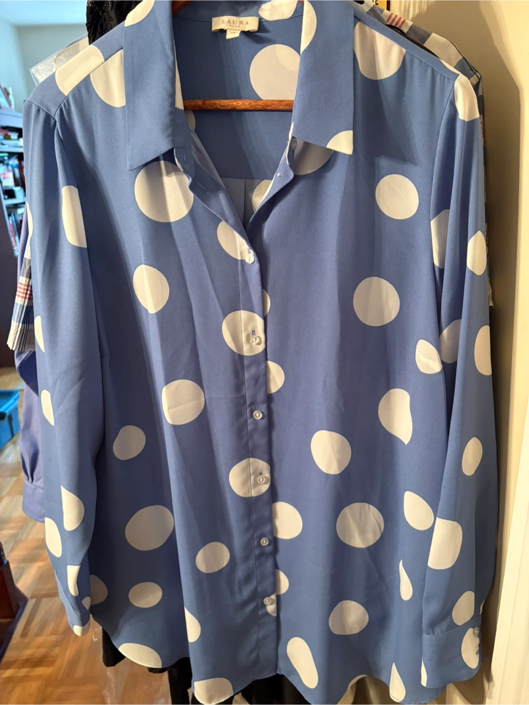 Laura Blue Polka Dot Blouse Size 16