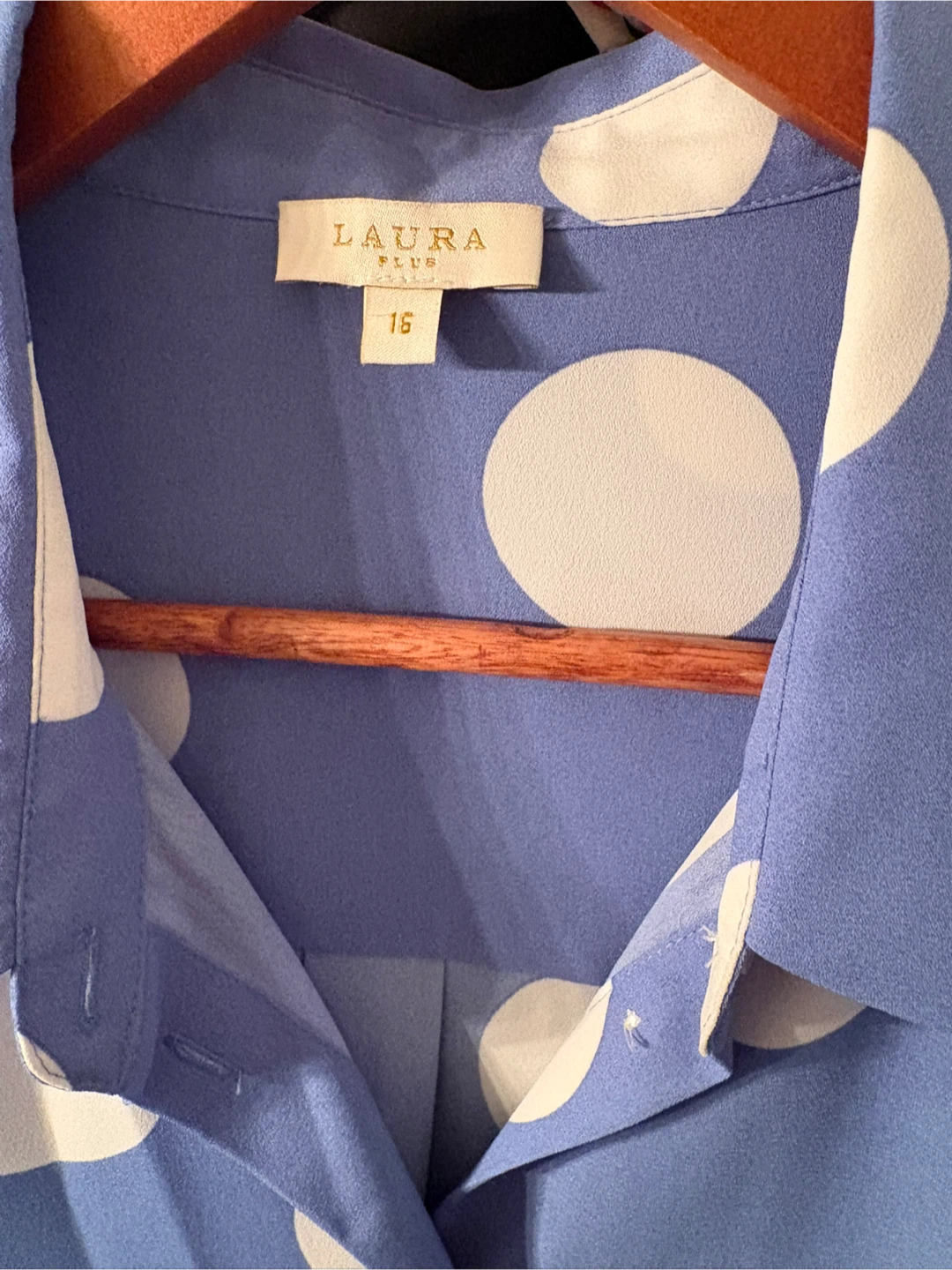 Laura Blue Polka Dot Blouse Size 16 - photo 2