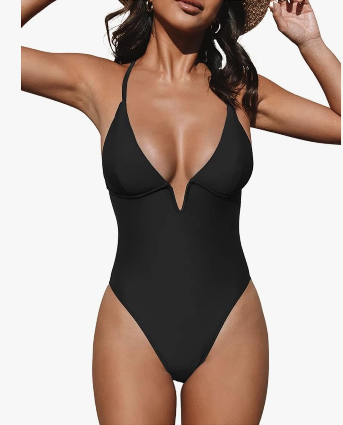 Black Halter Neck One-Piece Swimsuit - Size M - New