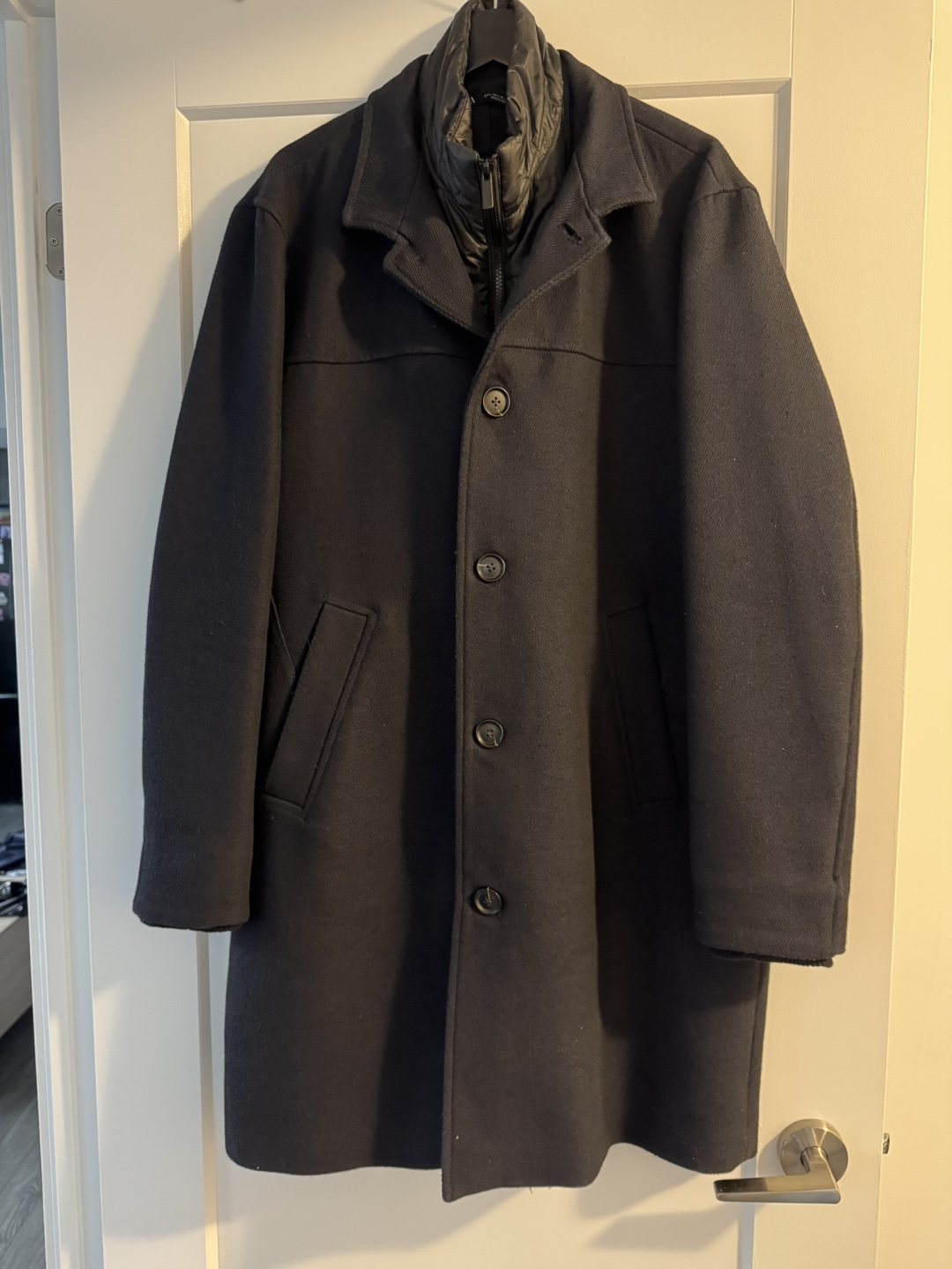 Zara Men's Dark Navy blue Wool Blend Coat