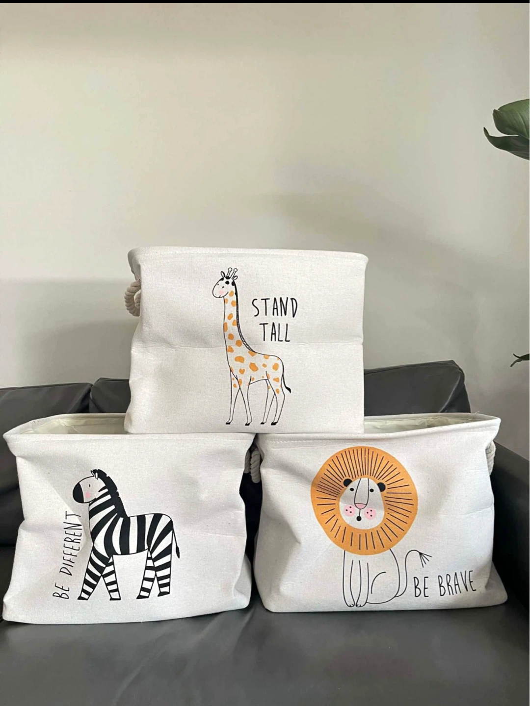 Canvas Storage Bins with Animal Prints (Set of 3)
