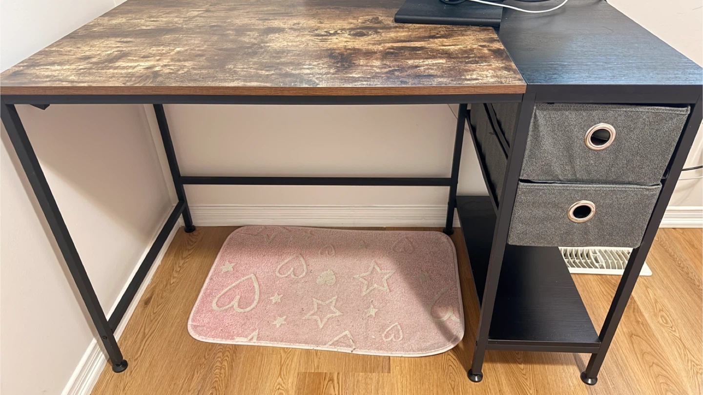 Rustic Wood Top Desk with Fabric Drawers