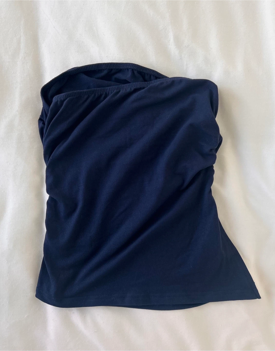 Navy Blue Asymmetrical Ruched Tube Top - photo 2