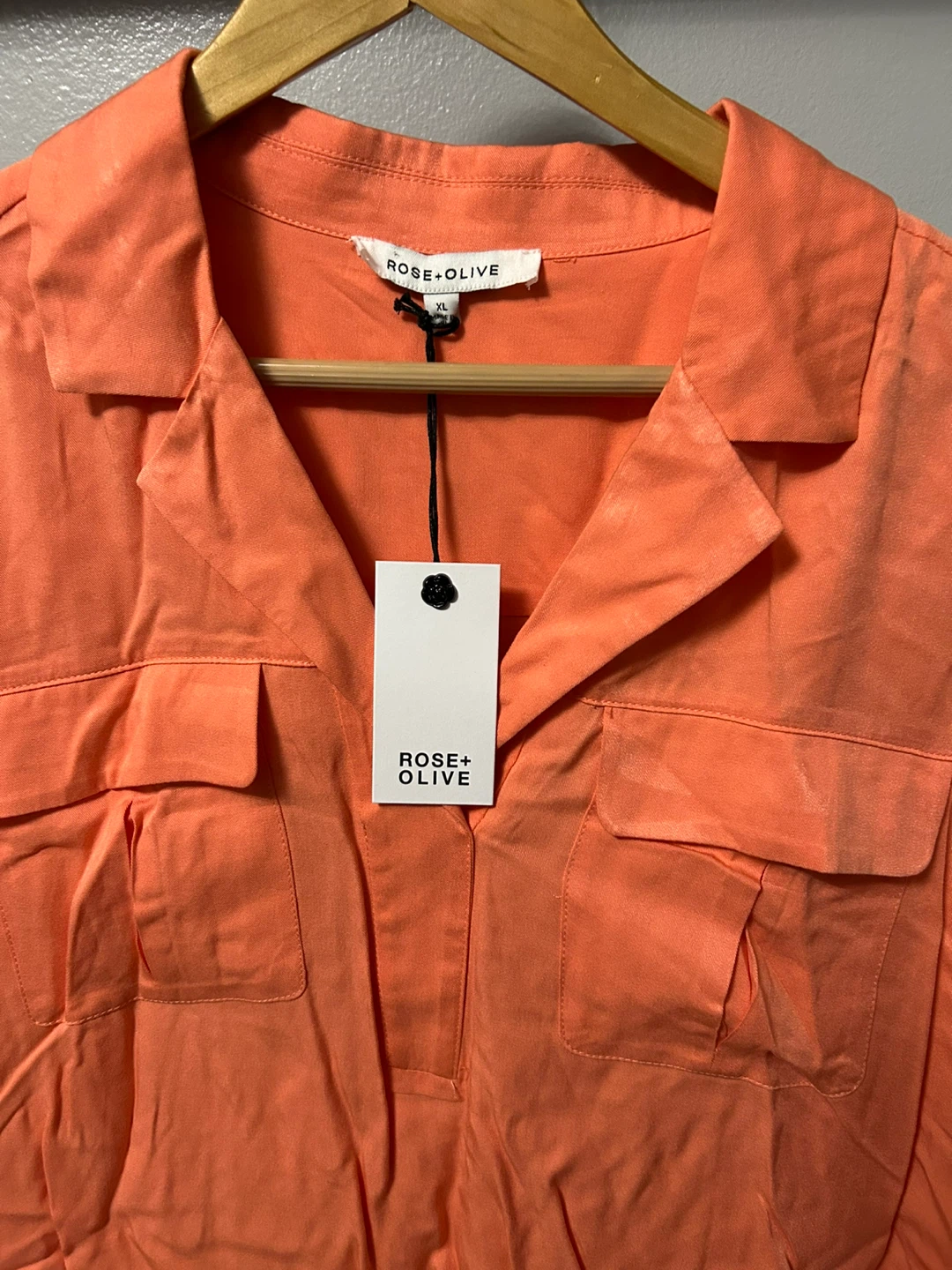 Rose + Olive Orange Button-Up Shirt with Pockets - XL - photo 2