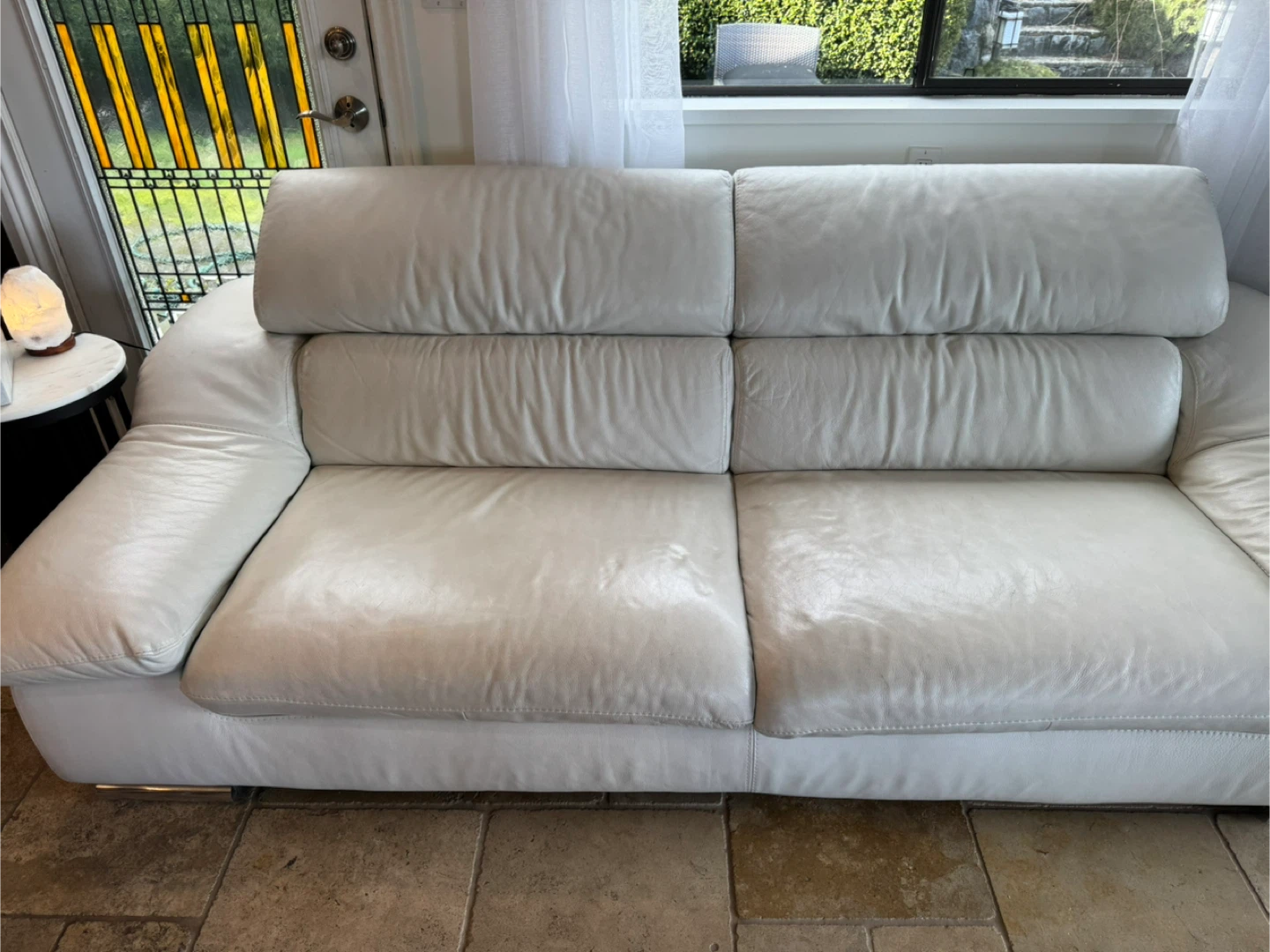 White Leather Loveseat - photo 2